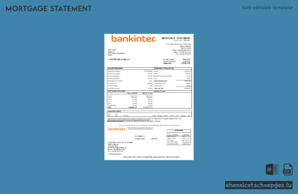 Spanische Bankinter-Bank-Hypothekenabrechnung in Word- und PDF-Formaten – Beispielvorschau